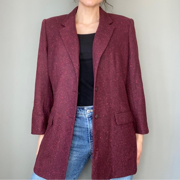 Jones New York Jackets & Blazers - Vintage Single-Breasted Oversized Maroon 100% Wool Blazer Jacket